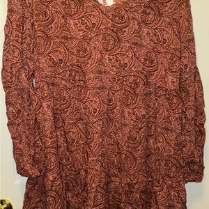 Lucky Brand Paisley Print Dress Long Sleeve Babydoll Top Blouse‎ Womens Size L